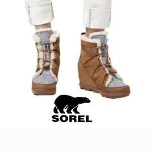SOREL Joan of Arctic II Cozy Genuine Shearling Wedge Booties